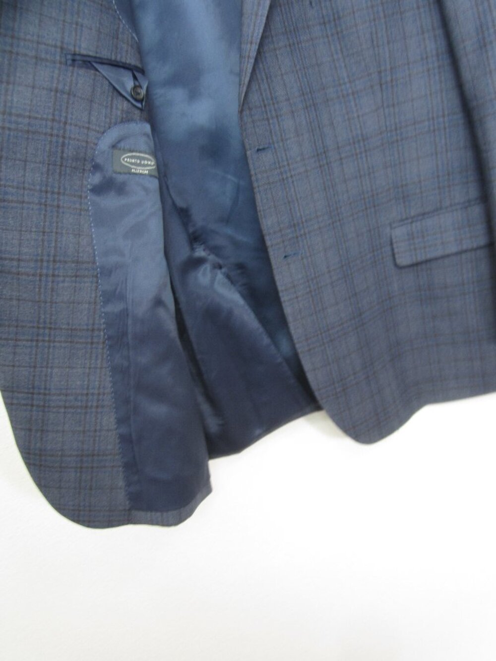 Pronto Uomo Size 52R Windowpane Plaid Blue Gray Sport Coat 100% Wool EUC - Picture 6 of 11